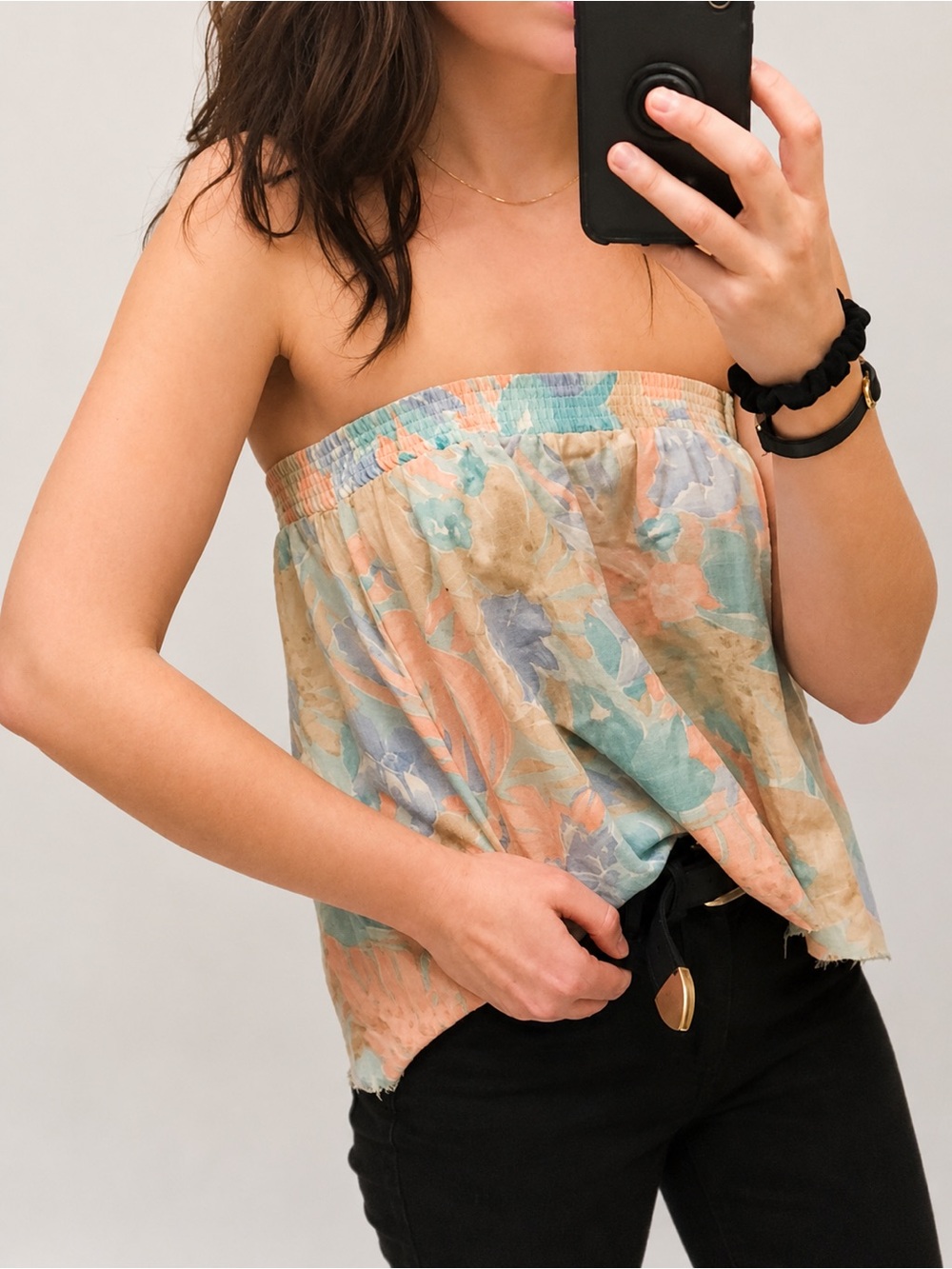VTG Cut Off Convertible Floral Crop Baby Doll Tube Top / A-Line Flare Mini Skirt - Picture 5 of 16
